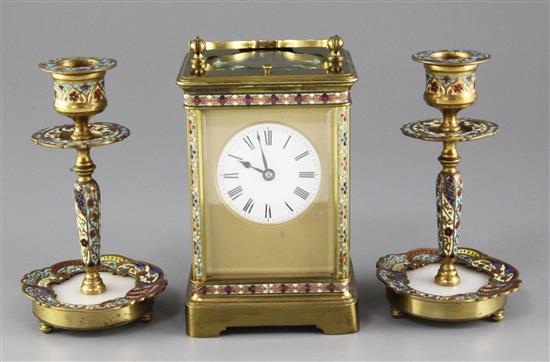 An early 20th century Ricard & Co brass hour repeating carriage clock, 5.75in.